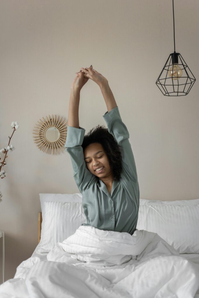 Woman walking up refreshed after good sleep